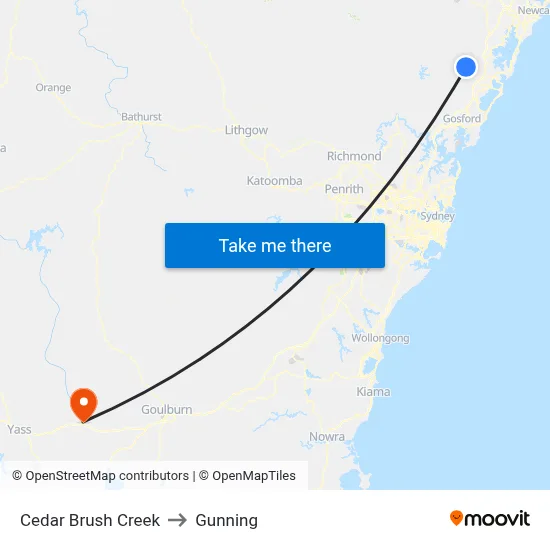 Cedar Brush Creek to Gunning map