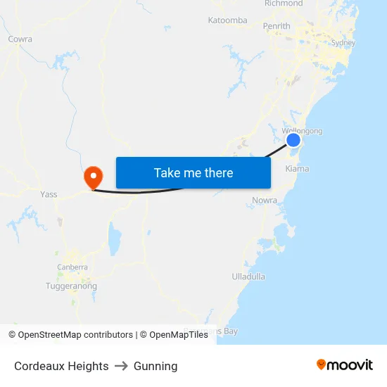 Cordeaux Heights to Gunning map