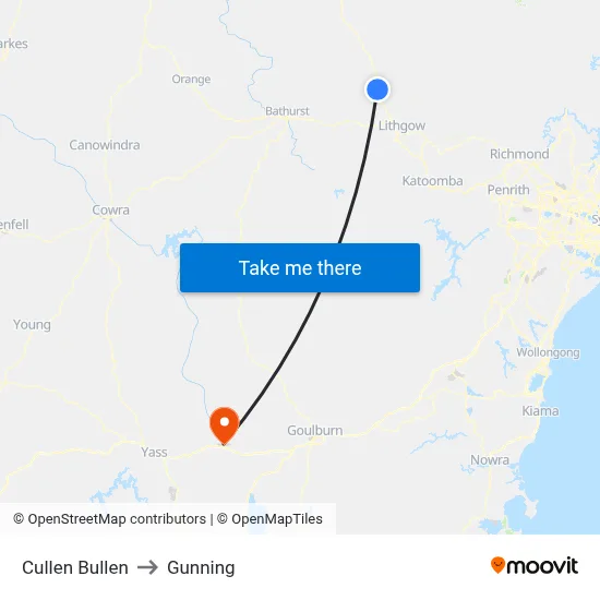 Cullen Bullen to Gunning map