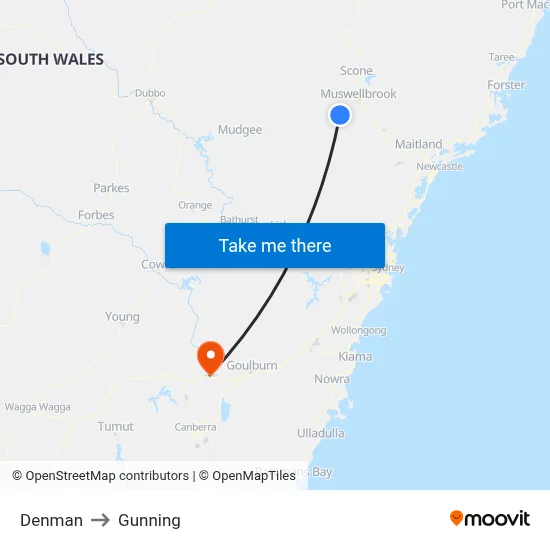 Denman to Gunning map