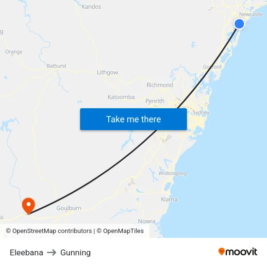 Eleebana to Gunning map
