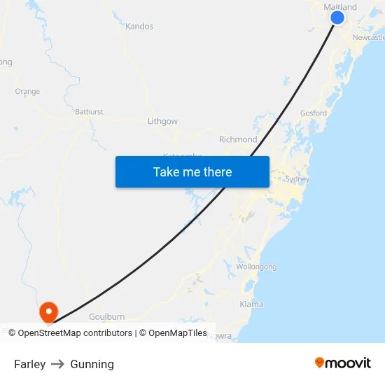 Farley to Gunning map