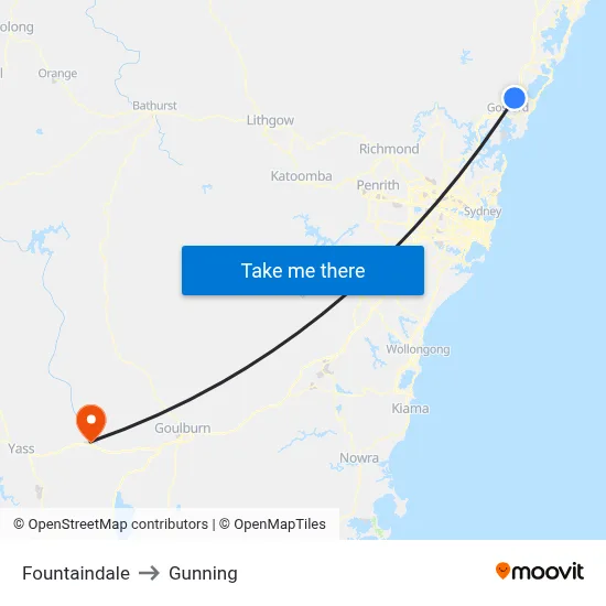 Fountaindale to Gunning map