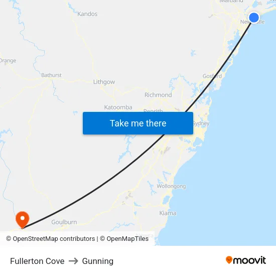 Fullerton Cove to Gunning map