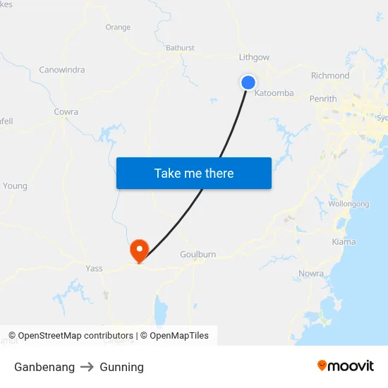 Ganbenang to Gunning map
