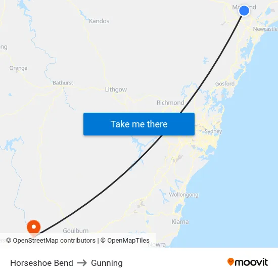 Horseshoe Bend to Gunning map