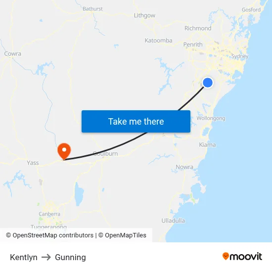 Kentlyn to Gunning map