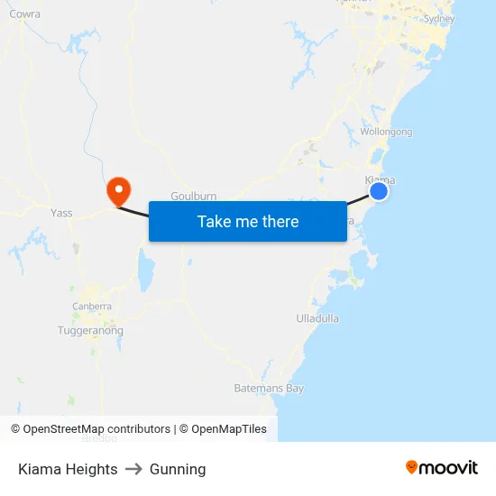 Kiama Heights to Gunning map