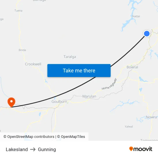 Lakesland to Gunning map