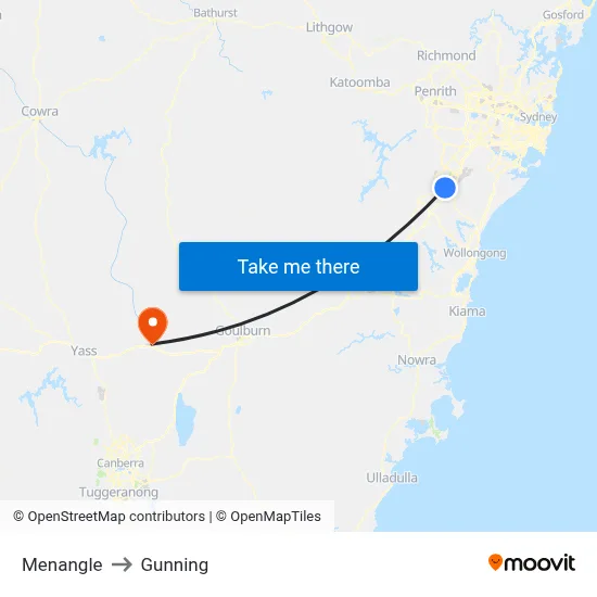 Menangle to Gunning map