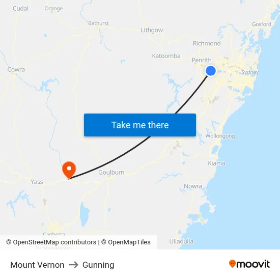Mount Vernon to Gunning map