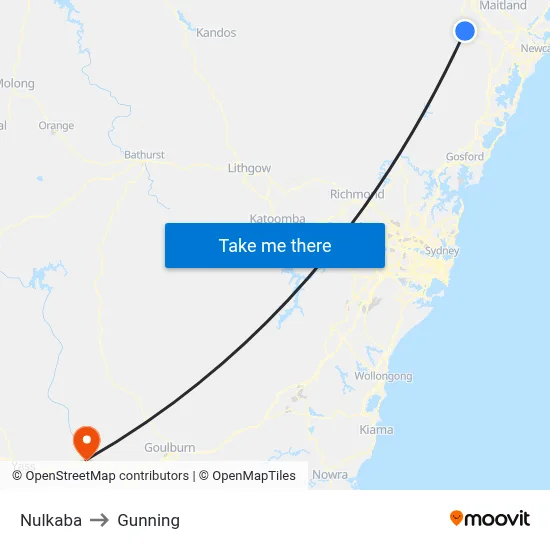 Nulkaba to Gunning map