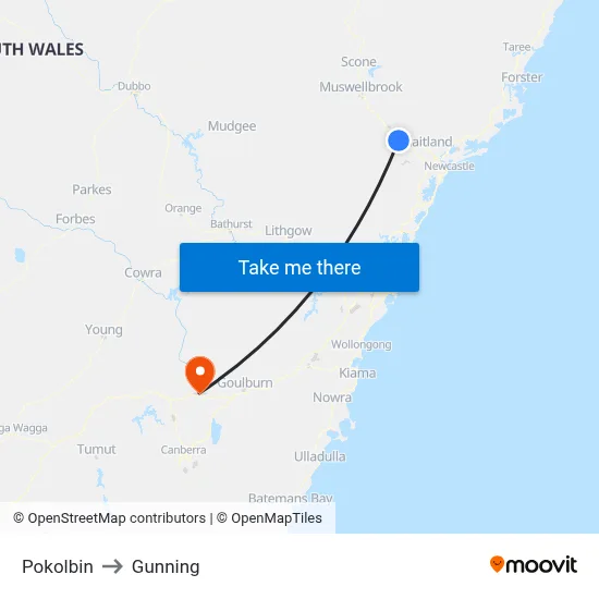 Pokolbin to Gunning map