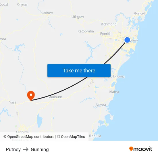 Putney to Gunning map
