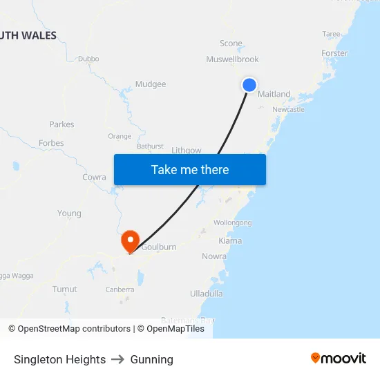 Singleton Heights to Gunning map