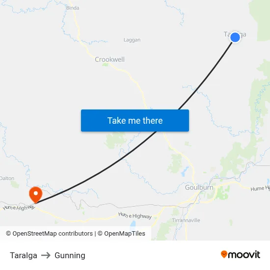 Taralga to Gunning map