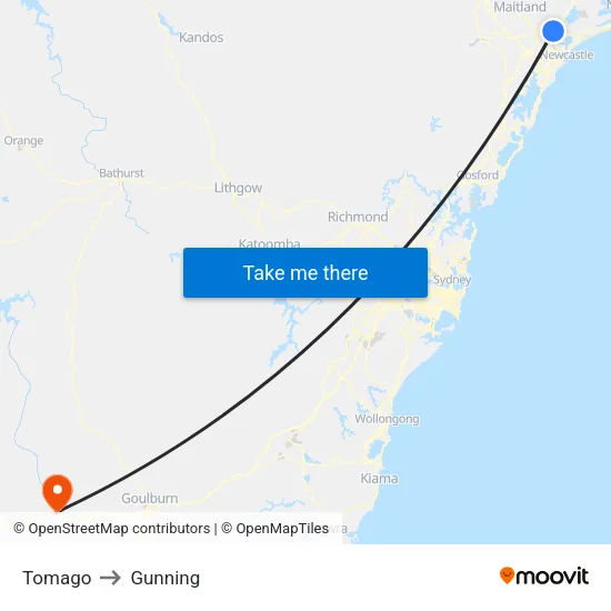 Tomago to Gunning map