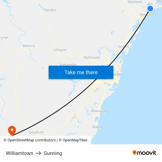 Williamtown to Gunning map