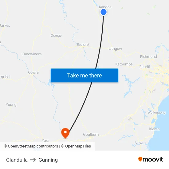 Clandulla to Gunning map