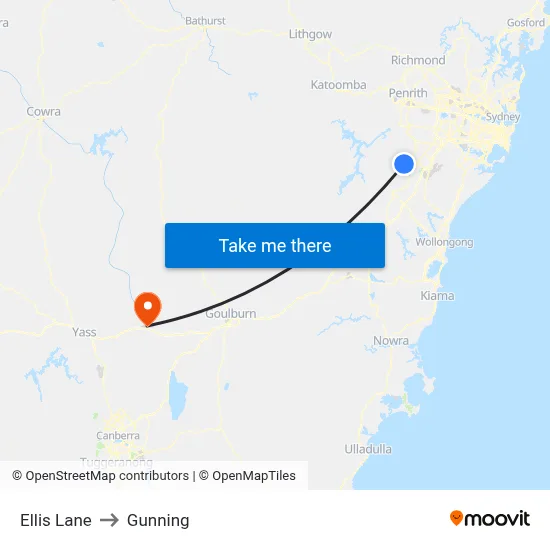 Ellis Lane to Gunning map