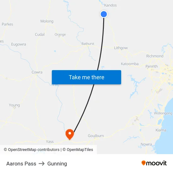 Aarons Pass to Gunning map