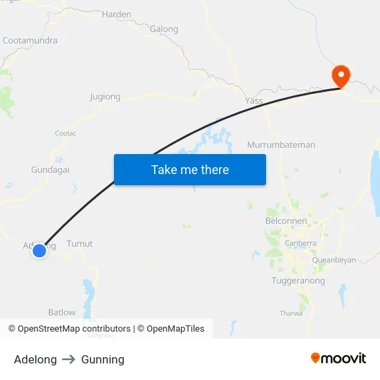 Adelong to Gunning map