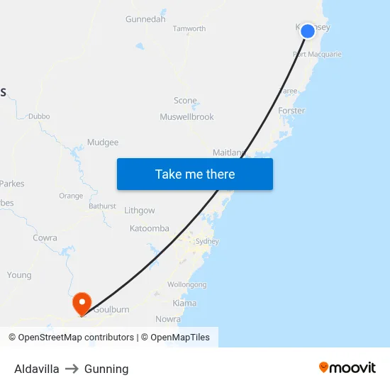 Aldavilla to Gunning map
