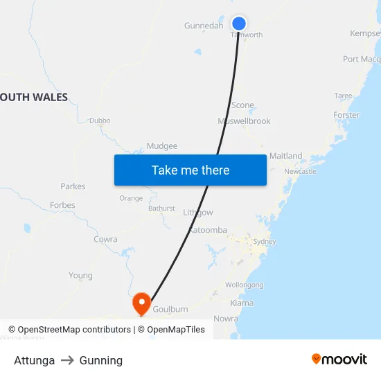 Attunga to Gunning map