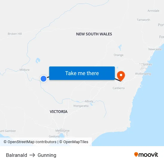 Balranald to Gunning map
