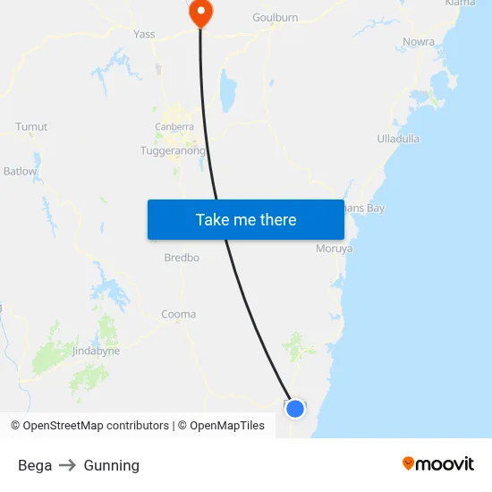 Bega to Gunning map