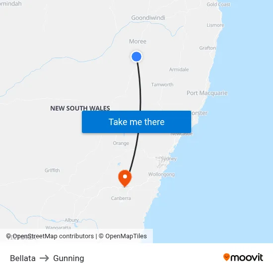 Bellata to Gunning map