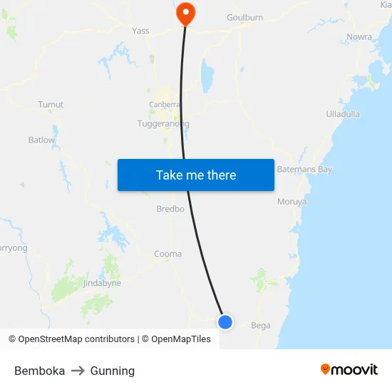 Bemboka to Gunning map