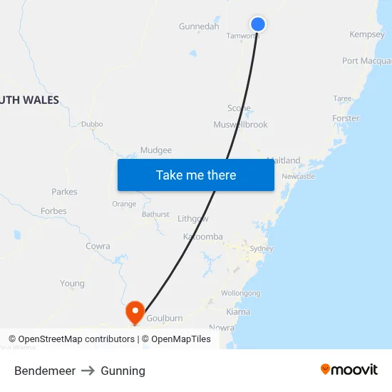 Bendemeer to Gunning map