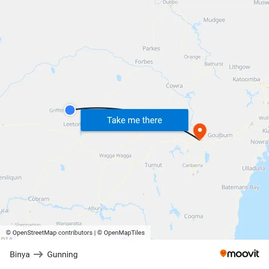 Binya to Gunning map