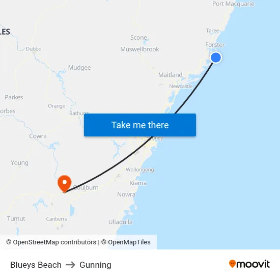 Blueys Beach to Gunning map