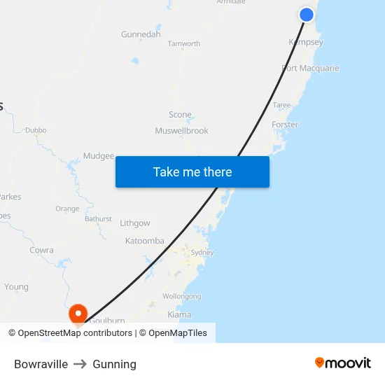 Bowraville to Gunning map