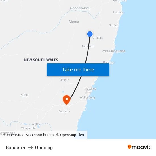 Bundarra to Gunning map