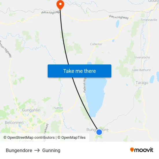 Bungendore to Gunning map