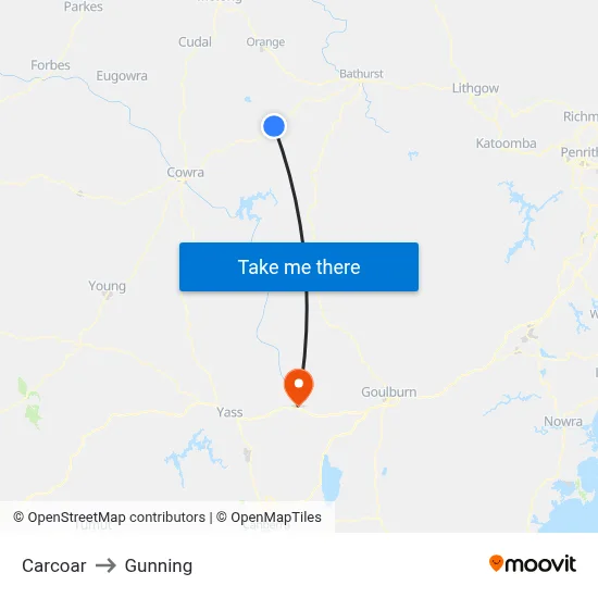 Carcoar to Gunning map