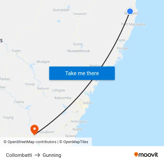Collombatti to Gunning map