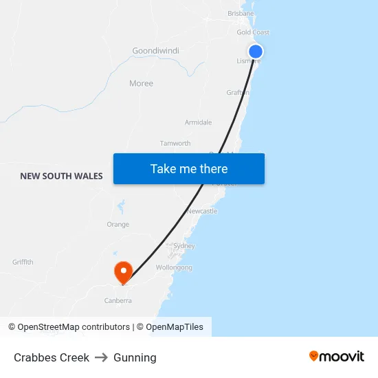 Crabbes Creek to Gunning map