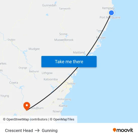 Crescent Head to Gunning map