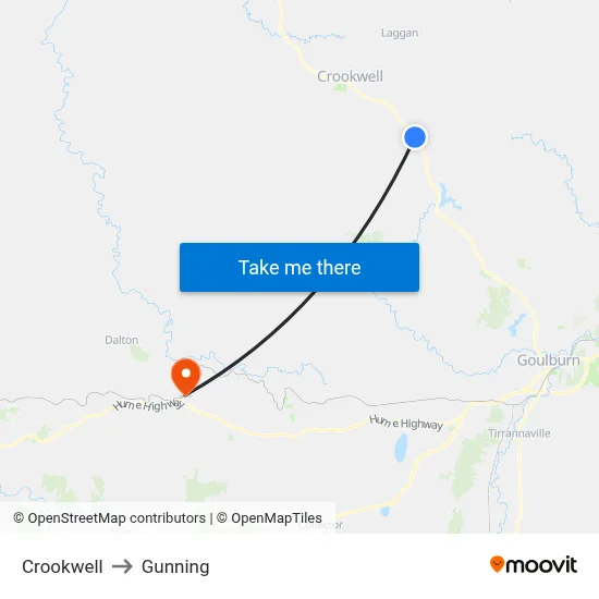 Crookwell to Gunning map