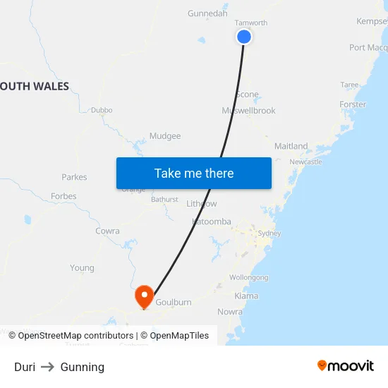 Duri to Gunning map