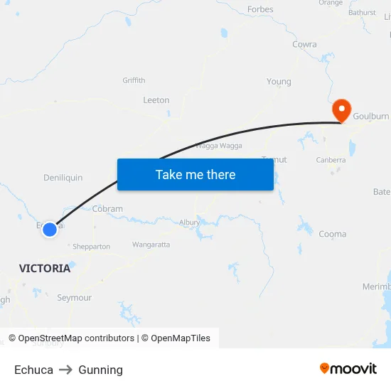 Echuca to Gunning map