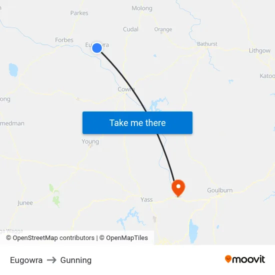 Eugowra to Gunning map