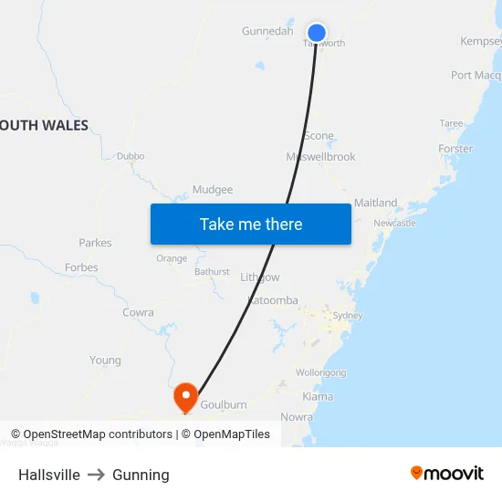 Hallsville to Gunning map