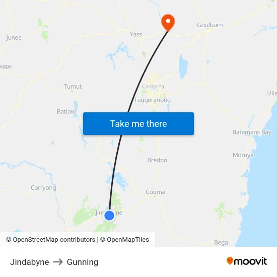 Jindabyne to Gunning map