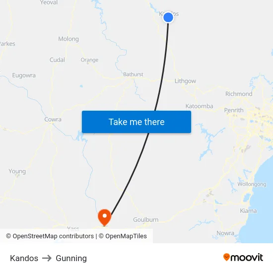 Kandos to Gunning map