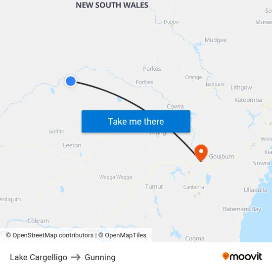 Lake Cargelligo to Gunning map